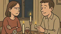 Witz: Candle-Light-Dinner, das ins Frühstück kippt